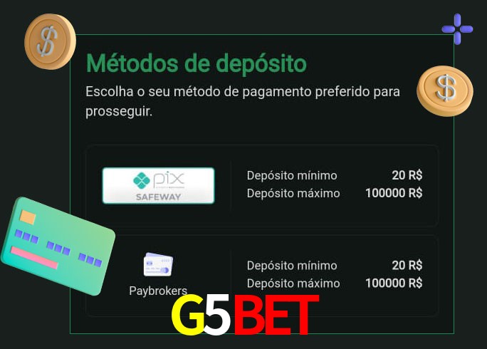 O cassino G5Bet oferece uma grande variedade de métodos de pagamento